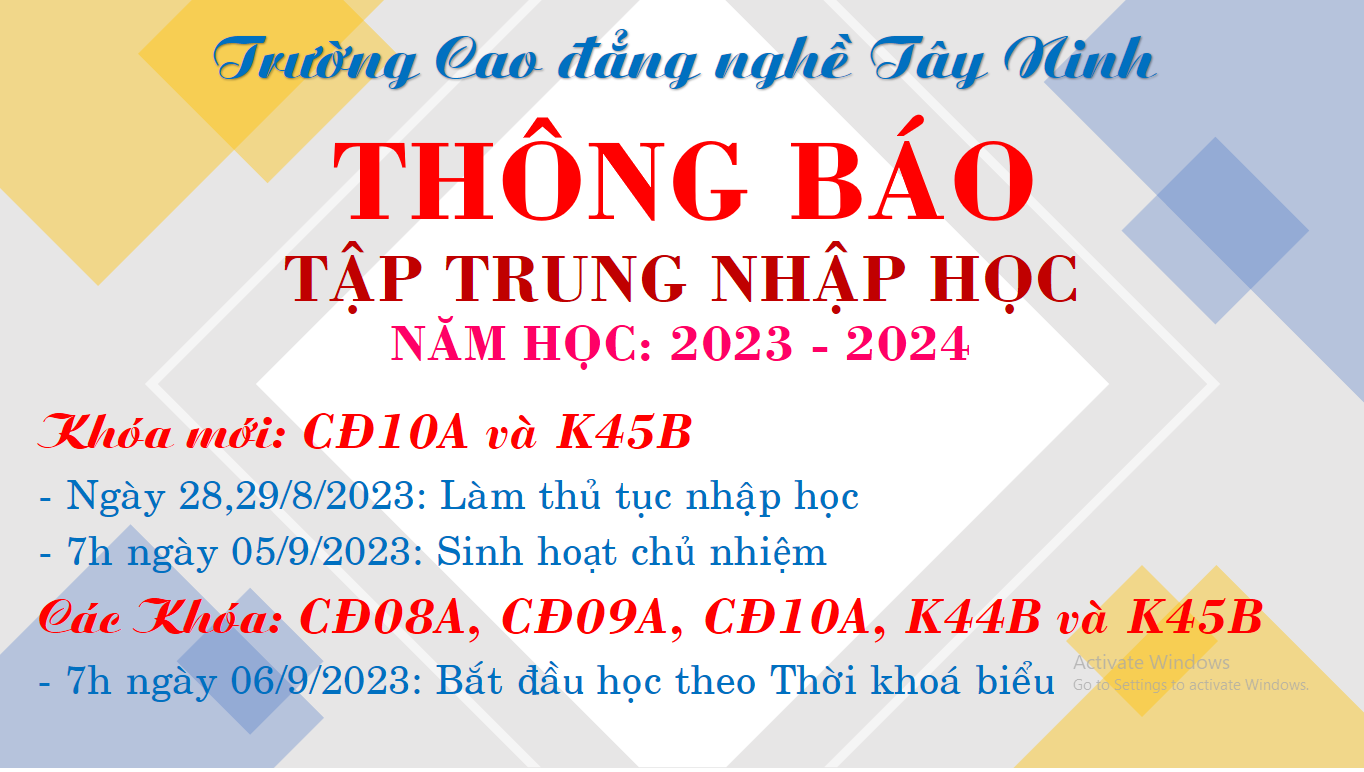 Thông báo tập trung đầu năm học 2023-2024
